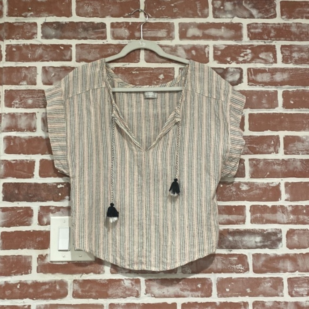 Heroes & Dreamers Stripe Tassel Front Crop Top